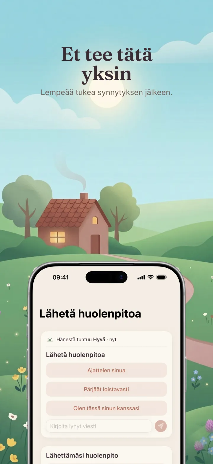 Kuvakaappaus Postpartum Hero -sovelluksesta
