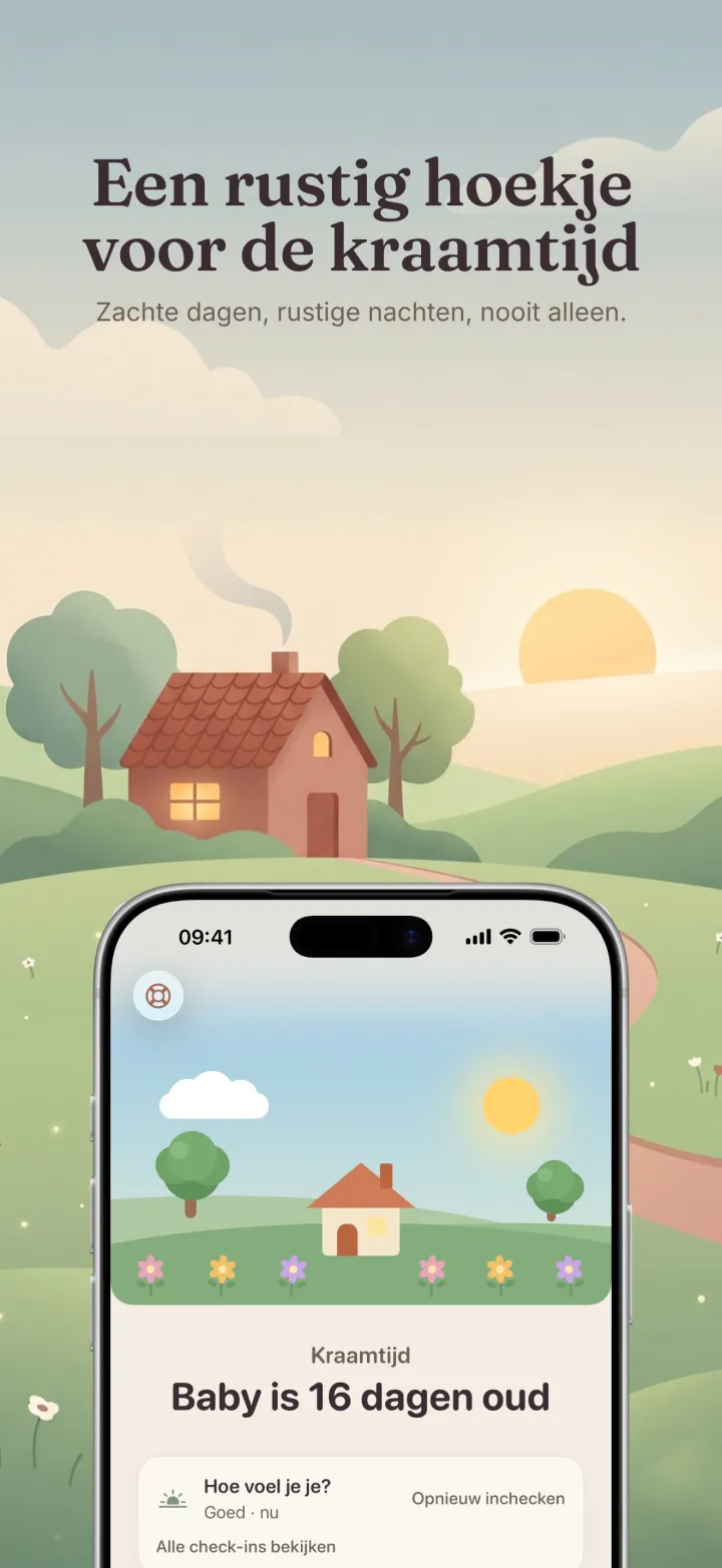Schermafbeelding van de Postpartum Hero-app