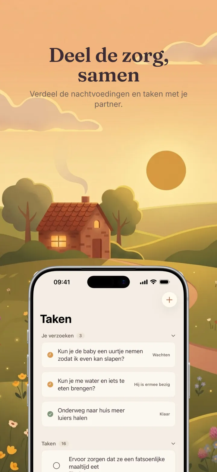 Schermafbeelding van de Postpartum Hero-app