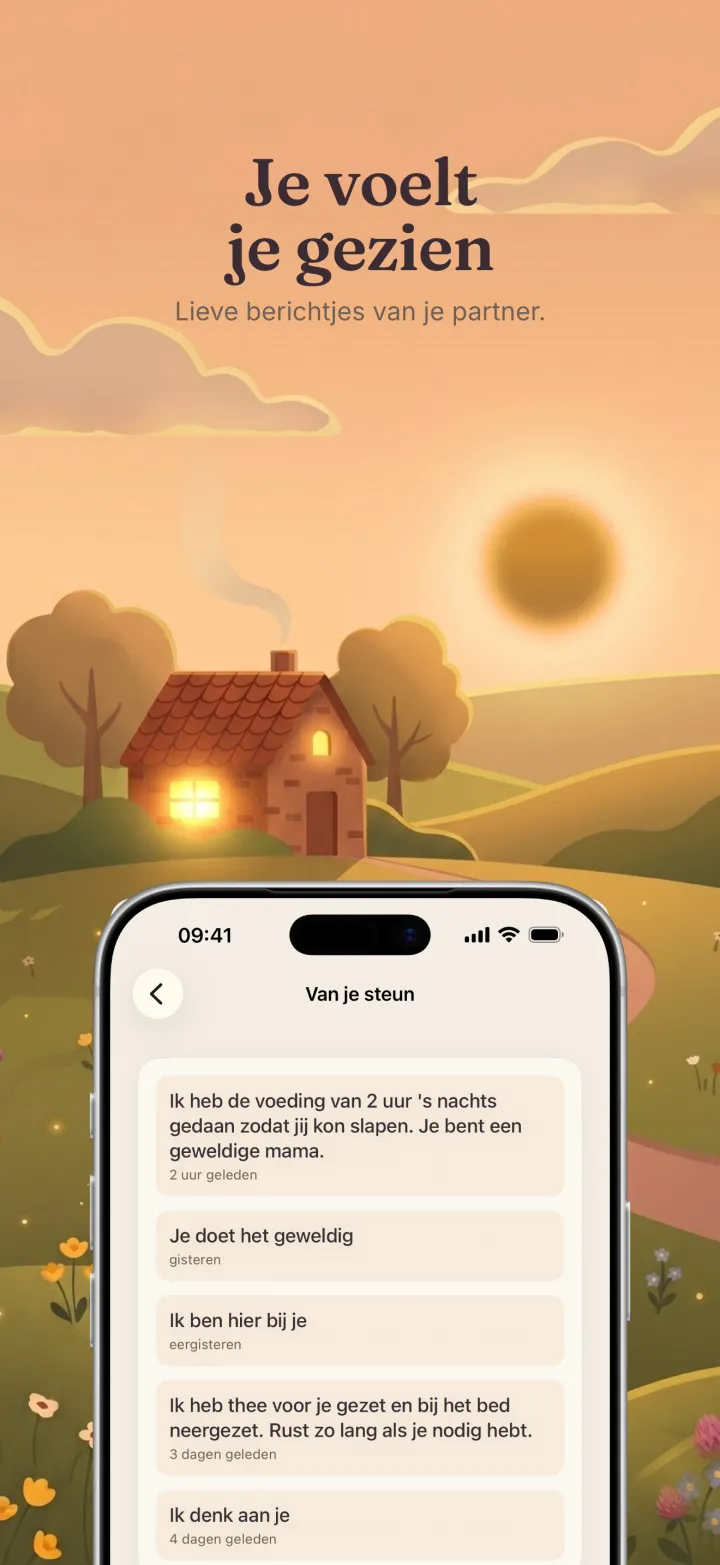 Schermafbeelding van de Postpartum Hero-app