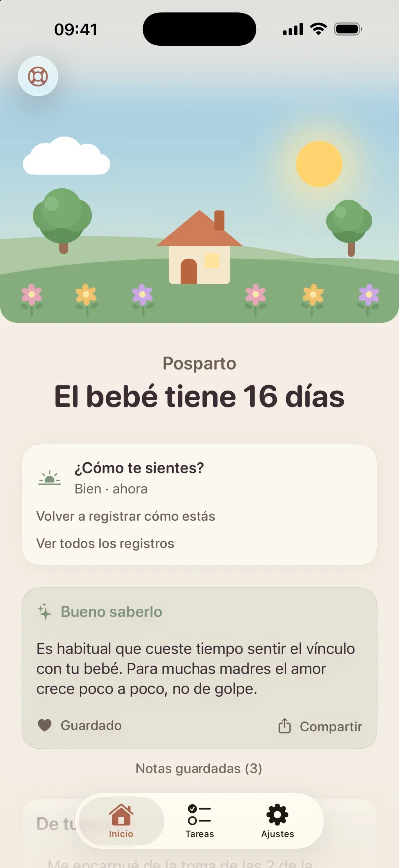 Captura de pantalla de la app Postpartum Hero