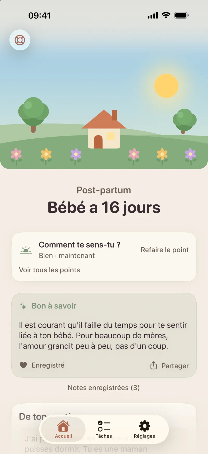 Capture d'écran de l'application Postpartum Hero