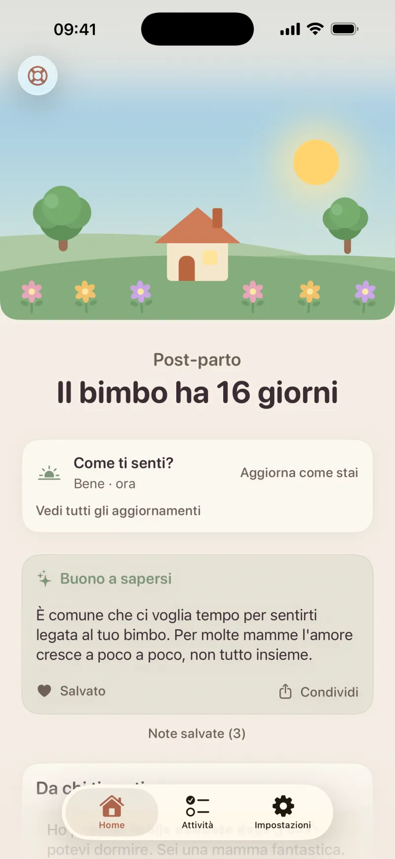 Schermata dell'app Postpartum Hero